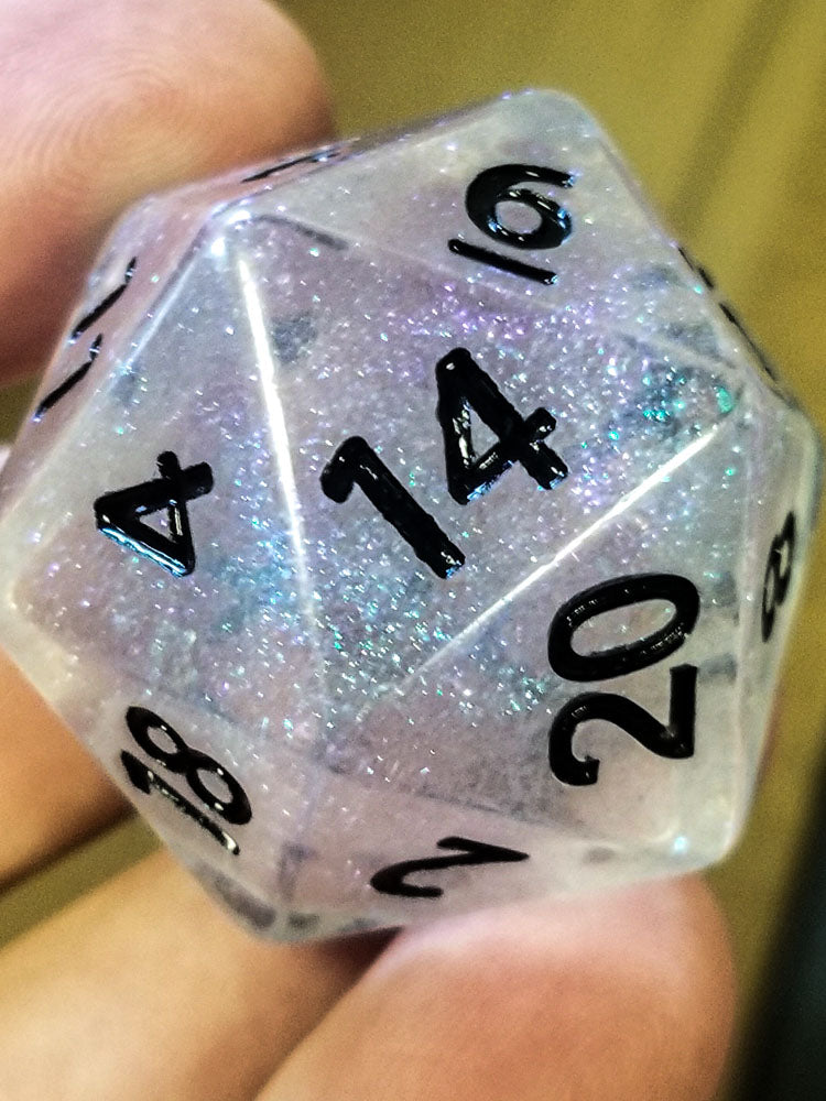 The Time Walker | Clear Glitter 34mm d20 CHONK RPG Dice Set w/Black (Online Only)