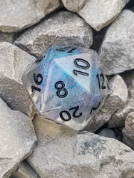 The Time Walker | Clear Glitter 34mm d20 CHONK RPG Dice Set w/Black (Online Only)