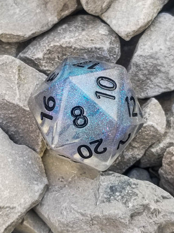 The Time Walker | Clear Glitter 34mm d20 CHONK RPG Dice Set w/Black (Online Only)