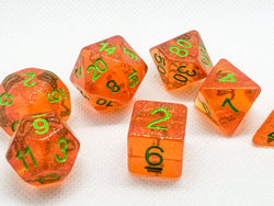 Time Walker | Orange w/Green Glitter 7-Dice Set RPG Dice Set (Online Only)