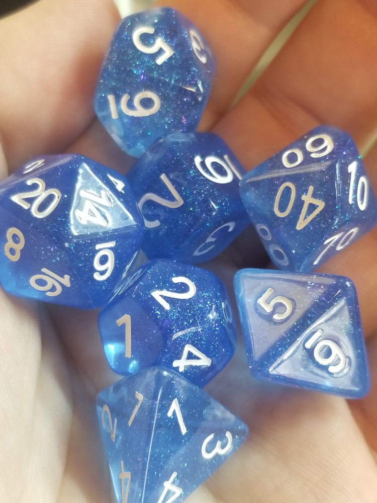 Time Walker | Blue w/White Glitter 7-Dice Set RPG Dice Set (Online Only)