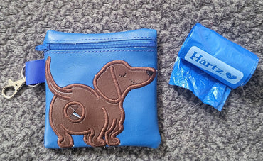 Blue Vinyl Poop Bag Holder, Dachshund Dog Butt Embroidery, Dog Walker Gift (ONLINE ORDER ONLY)