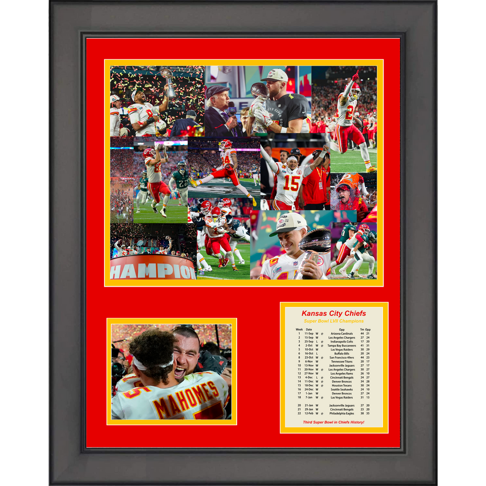 Framed Kansas City Chiefs Super Bowl LVII Champions Football 11"x14" Three Photo Collage (ONLINE ORDER ONLY)
