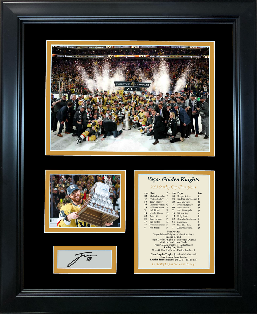 Framed Vegas Golden Knights 2023 Stanley Cup Champions Jonathan Marchessault MVP Facsimile Laser Engraved Signature Auto 11"x14" Hockey Photo Sig Collage (ONLINE ORDER ONLY)
