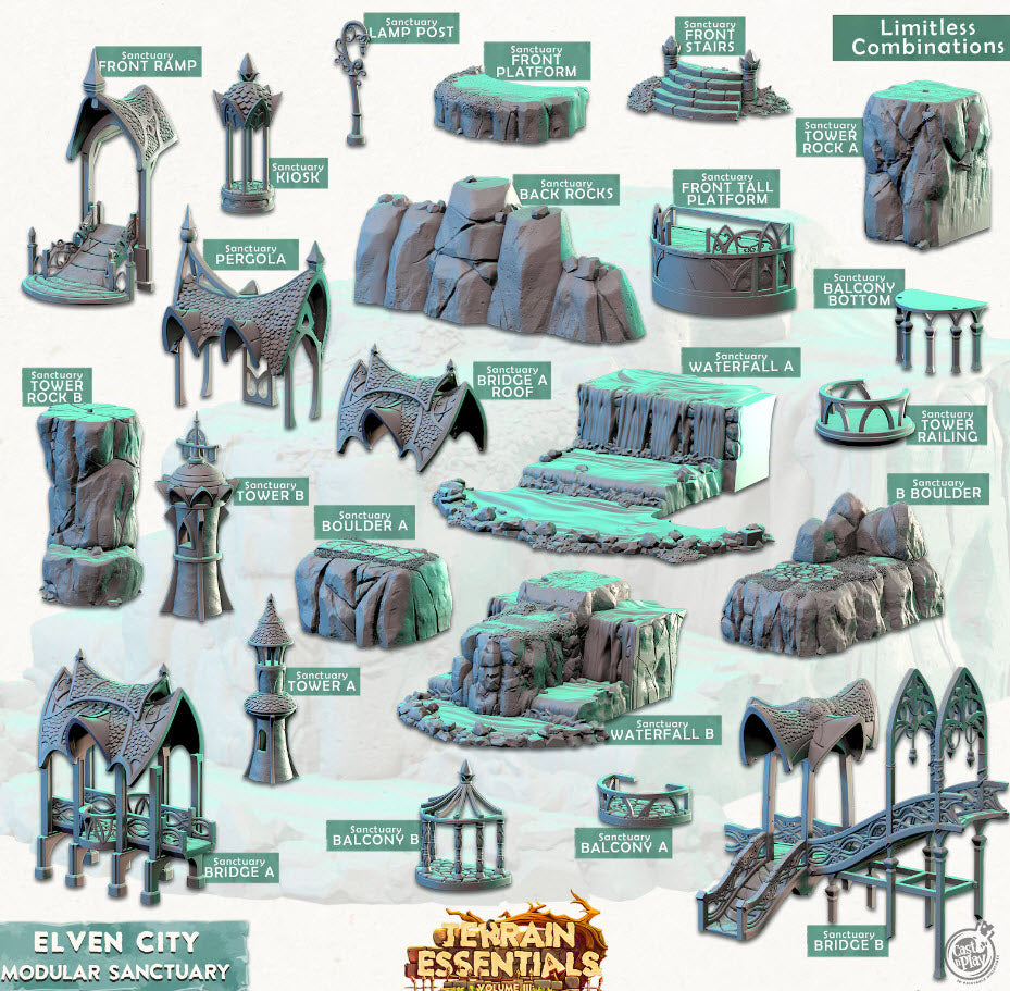 3D Printed Cast n Play Modular Sanctuary Elven City Set Terrain Essentials Vol III Exteriors 28mm 32mm D&D (Online Only)