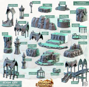 3D Printed Cast n Play Modular Sanctuary Elven City Set Terrain Essentials Vol III Exteriors 28mm 32mm D&D (Online Only)