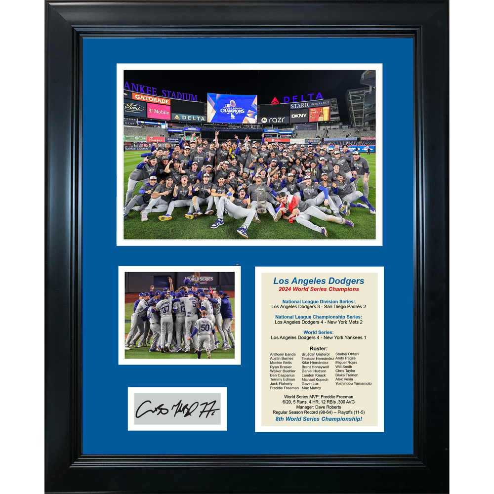 Framed Los Angeles Dodgers 2024 World Series Champions Shohei Ohtani Mookie Betts Freddie Freeman MVP Facsimile Laser Engraved Signature Auto 11"x14" Baseball Photo Sig Collage (ONLINE ORDER ONLY)