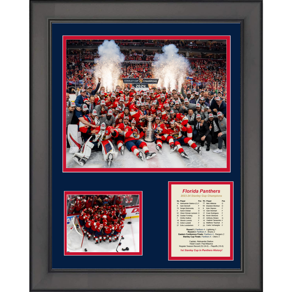 Framed Florida Panthers 2023-2024 Stanley Cup Champions 11"x14" Hockey Three Photo Collage (ONLINE ORDER ONLY)