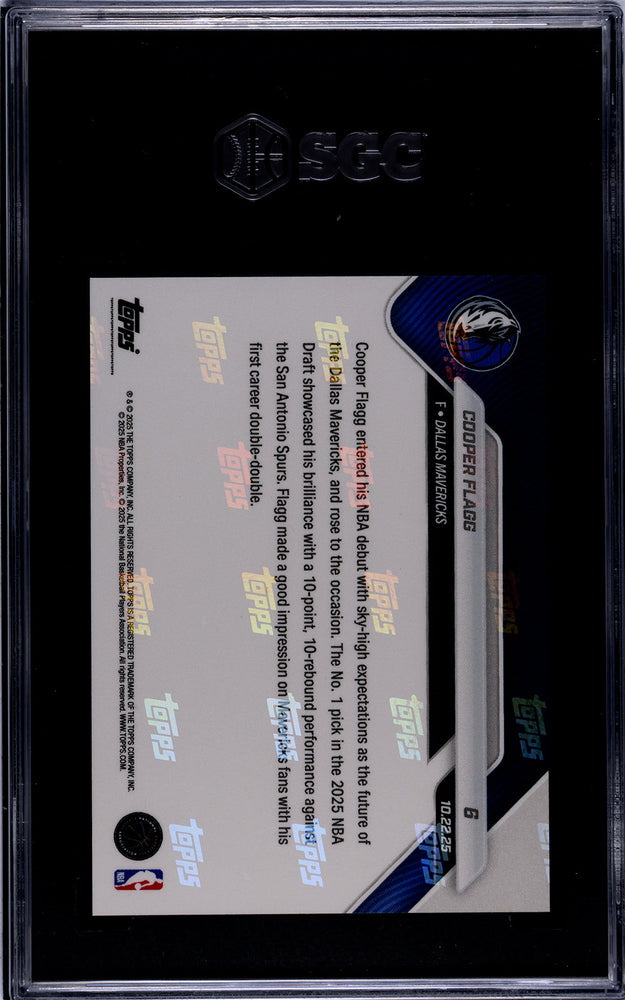 Graded 2025 Topps Now Cooper Flagg #6 Rookie RC Basketball Card SGC 9 Mint