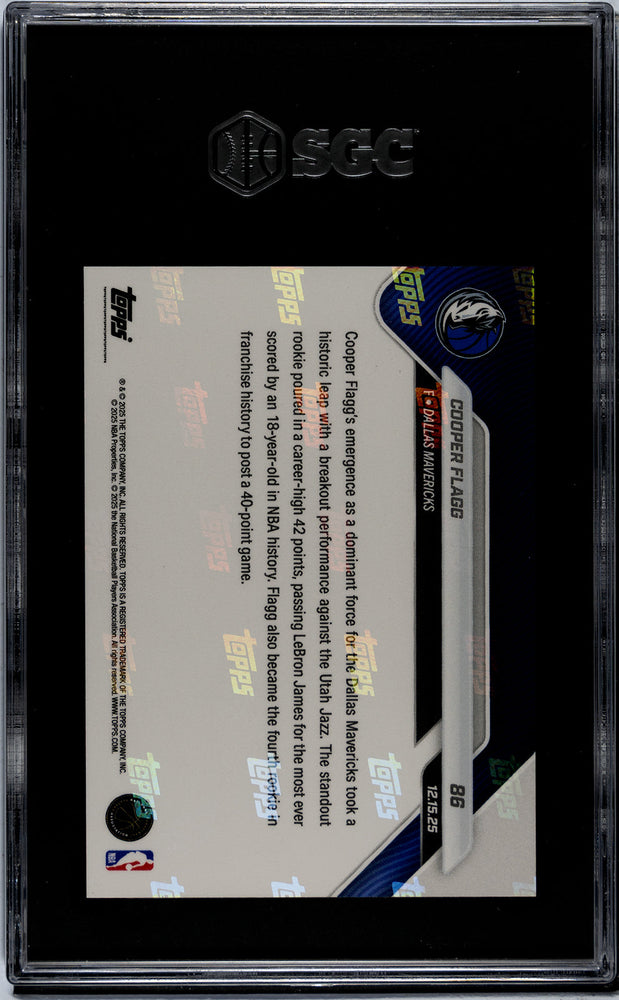 Graded 2025 Topps Now Cooper Flagg #86 Rookie RC Basketball Card SGC 10 Gem Mint (ONLINE ORDER ONLY)