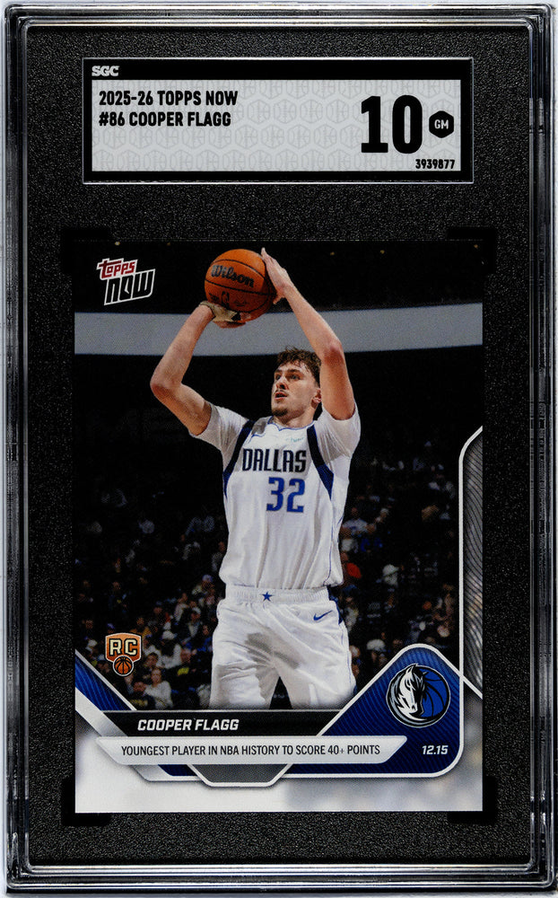 Graded 2025 Topps Now Cooper Flagg #86 Rookie RC Basketball Card SGC 10 Gem Mint (ONLINE ORDER ONLY)