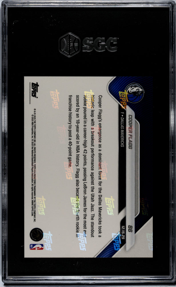 Graded 2025 Topps Now Cooper Flagg #86 Rookie RC Basketball Card SGC 9.5 Mint+ (ONLINE ORDER ONLY)