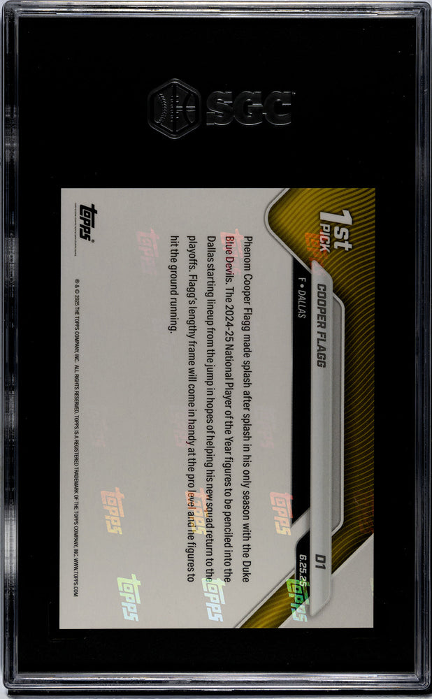 Graded 2025 Topps Now Cooper Flagg #D1 Draft Rookie RC Basketball Card SGC 9.5 Mint+ (ONLINE ORDER ONLY)