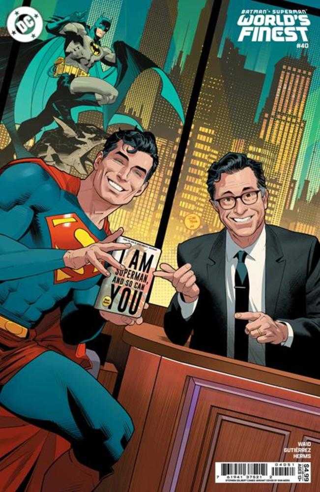 Batman Superman Worlds Finest #40 Cover D Dan Mora Stephen Colbert Celebrity Cameo Card Stock Variant (Online Order Only)