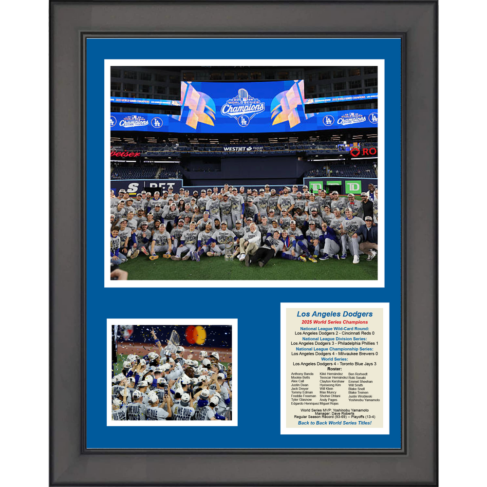 Framed Los Angeles Dodgers 2025 Back to Back World Series Champions 11"x14" Baseball Three Photo Collage (ONLINE ORDER ONLY)