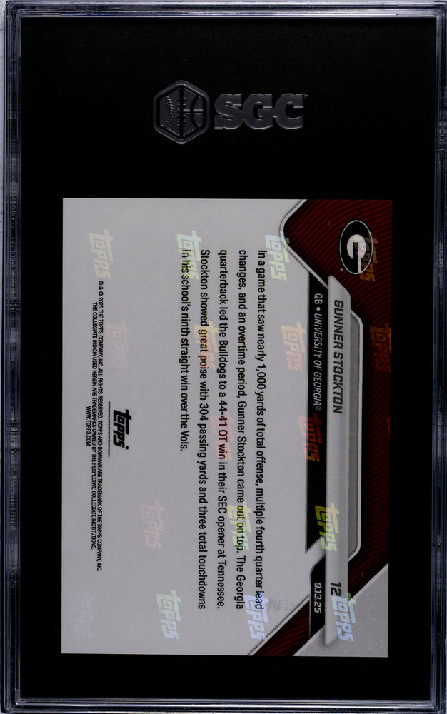 Graded 2025 Topps Bowman U Now Gunner Stockton #12 Black Foil /10 Rookie RC Football Card SGC 10 Gem Mint (ONLINE ORDER ONLY)