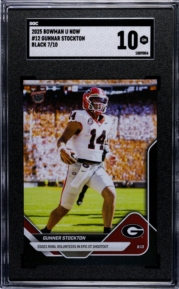 Graded 2025 Topps Bowman U Now Gunner Stockton #12 Black Foil /10 Rookie RC Football Card SGC 10 Gem Mint (ONLINE ORDER ONLY)