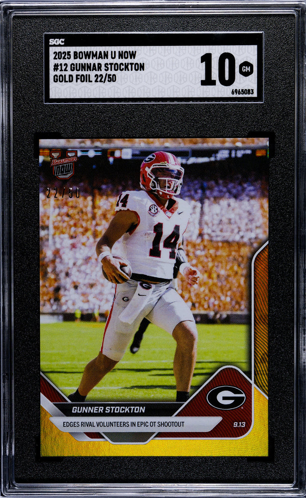 Graded 2025 Topps Bowman U Now Gunner Stockton #12 Gold Foil /50 Rookie RC Football Card SGC 10 Gem Mint (ONLINE ORDER ONLY)