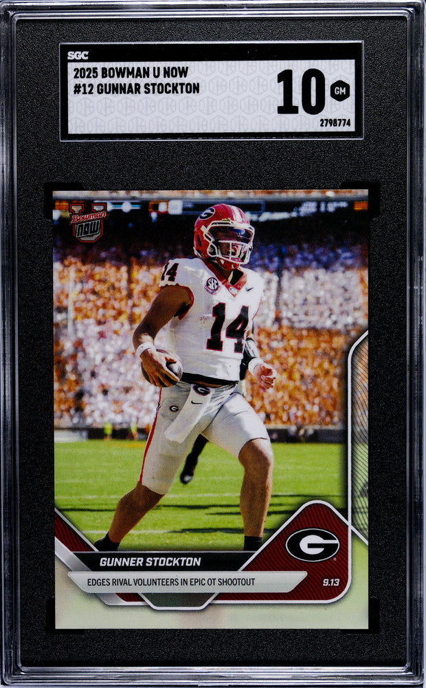 Graded 2025 Topps Bowman U Now Gunner Stockton #12 Rookie RC Football Card SGC 10 Gem Mint (ONLINE ORDER ONLY)