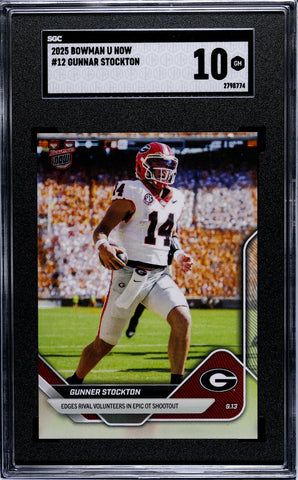 Graded 2025 Topps Bowman U Now Gunner Stockton #12 Rookie RC Football Card SGC 10 Gem Mint (ONLINE ORDER ONLY)
