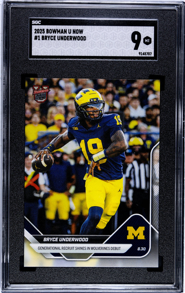 Graded 2025 Topps Bowman U Now Bryce Underwood #1 Generational Recruit Shines in Wolverines Debut Rookie RC Football Card SGC 9 Mint (ONLINE ORDER ONLY)