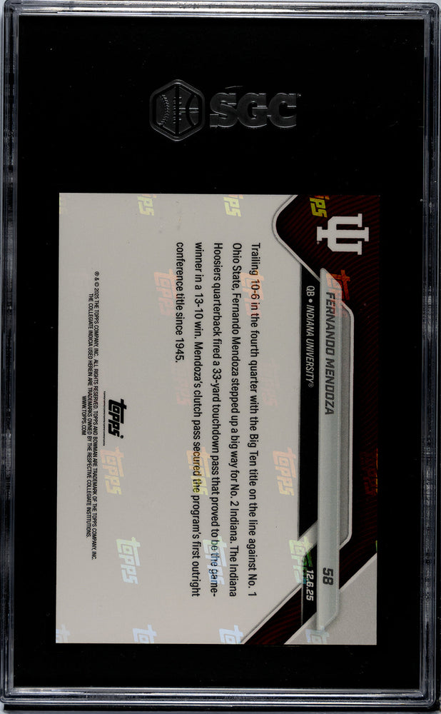 Graded 2025 Topps Bowman U Now Fernando Mendoza #58 Rookie RC Football Card SGC 9 Mint (ONLINE ORDER ONLY)
