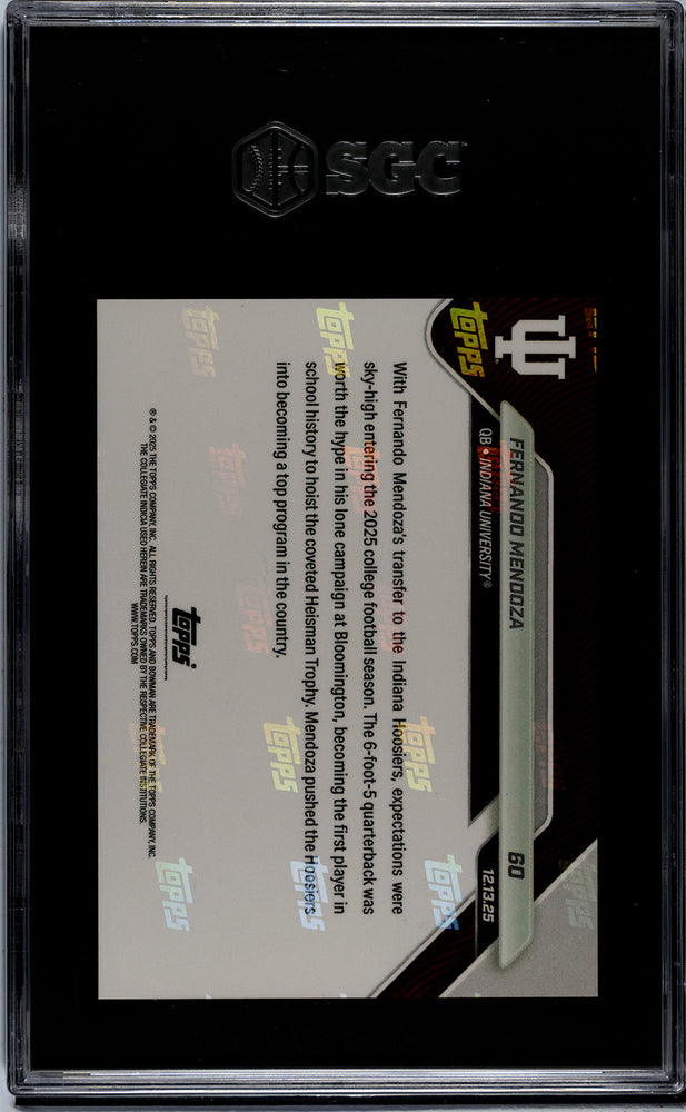 Graded 2025 Topps Bowman U Now Fernando Mendoza #60 Rookie RC Football Card SGC 9 Mint (ONLINE ORDER ONLY)