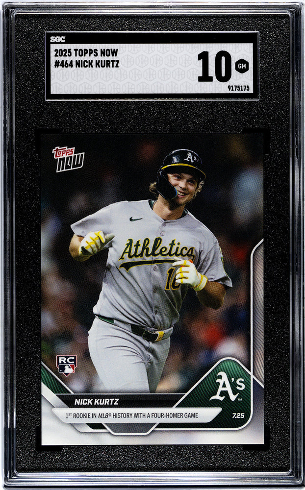 Graded 2025 Topps Now Nick Kurtz #464 1st Rookie in MLB History With a Four Homer Game Rookie RC Baseball Card SGC 10 Gem Mint (ONLINE ORDER ONLY)
