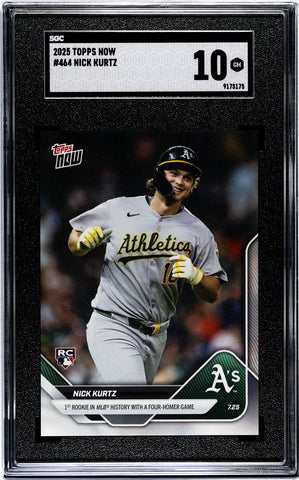 Graded 2025 Topps Now Nick Kurtz #464 1st Rookie in MLB History With a Four Homer Game Rookie RC Baseball Card SGC 10 Gem Mint (ONLINE ORDER ONLY)