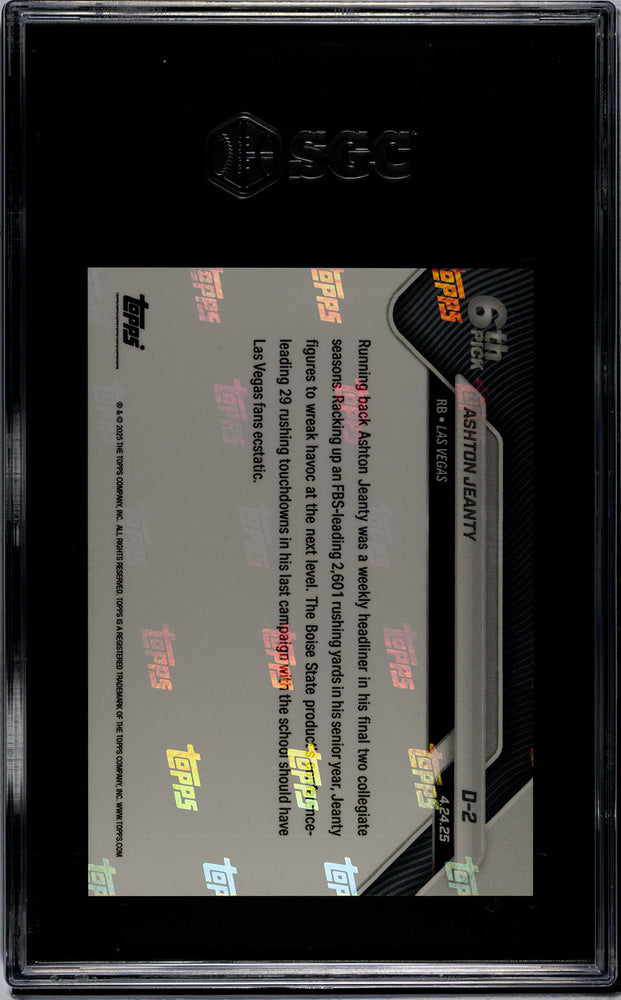 Graded 2025 Topps Now Ashton Jeanty #D2 Record Setting RB Selected 6th Overall Rookie RC Football Card SGC 9 Mint (ONLINE ORDER ONLY)