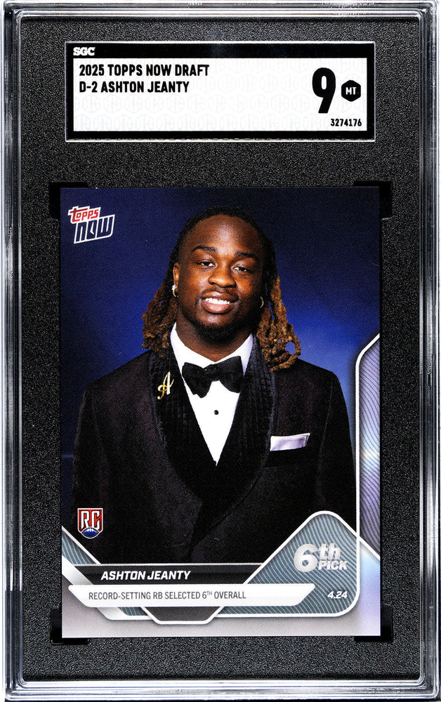 Graded 2025 Topps Now Ashton Jeanty #D2 Record Setting RB Selected 6th Overall Rookie RC Football Card SGC 9 Mint (ONLINE ORDER ONLY)