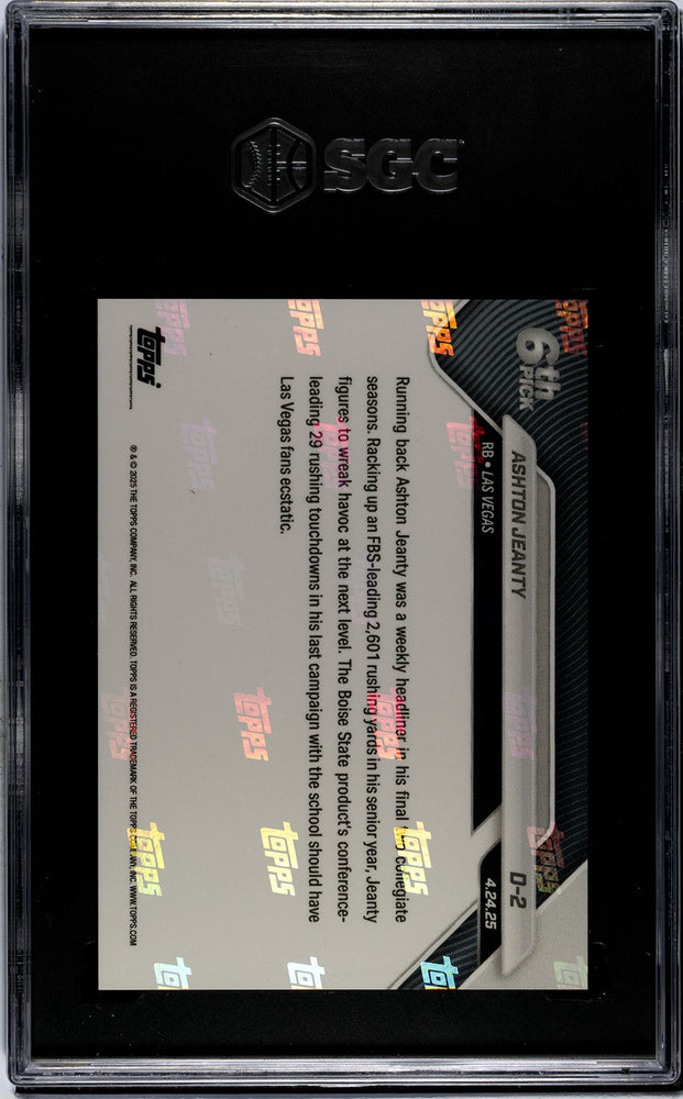 Graded 2025 Topps Now Ashton Jeanty #D2 Record Setting RB Selected 6th Overall Rookie RC Football Card SGC 9.5 Mint+ (ONLINE ORDER ONLY)