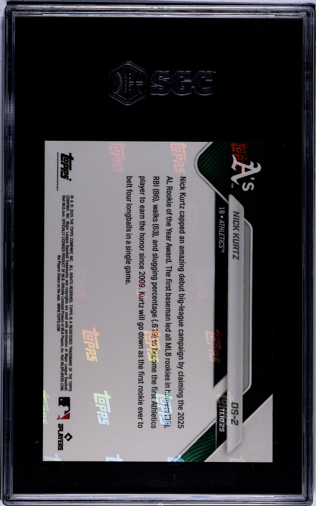 Graded 2025 Topps Now Nick Kurtz #OS2 Offseason Rookie RC Baseball Card SGC 10 Gem Mint