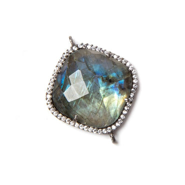 20.5mm Black Gold Bezeled White CZ & Labradorite Faceted Pillow Connector 1 pc (ONLINE ORDER ONLY)
