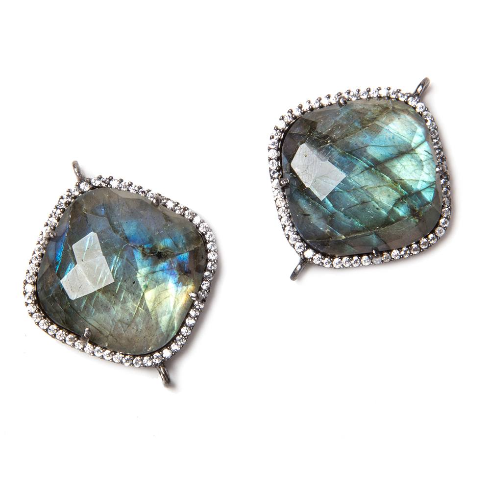 20.5mm Black Gold Bezeled White CZ & Labradorite Faceted Pillow Connector 1 pc (ONLINE ORDER ONLY)
