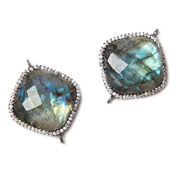 20.5mm Black Gold Bezeled White CZ & Labradorite Faceted Pillow Connector 1 pc (ONLINE ORDER ONLY)