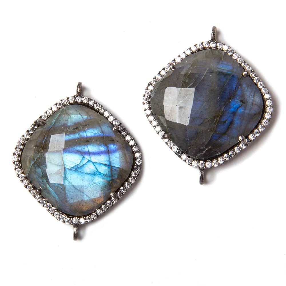 20.5mm Black Gold Bezeled White CZ & Labradorite Pillow Connector 1 pc (ONLINE ORDER ONLY)