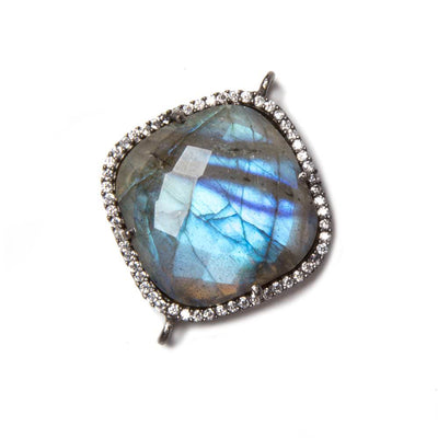20.5mm Black Gold Bezeled White CZ & Labradorite Pillow Connector 1 pc (ONLINE ORDER ONLY)