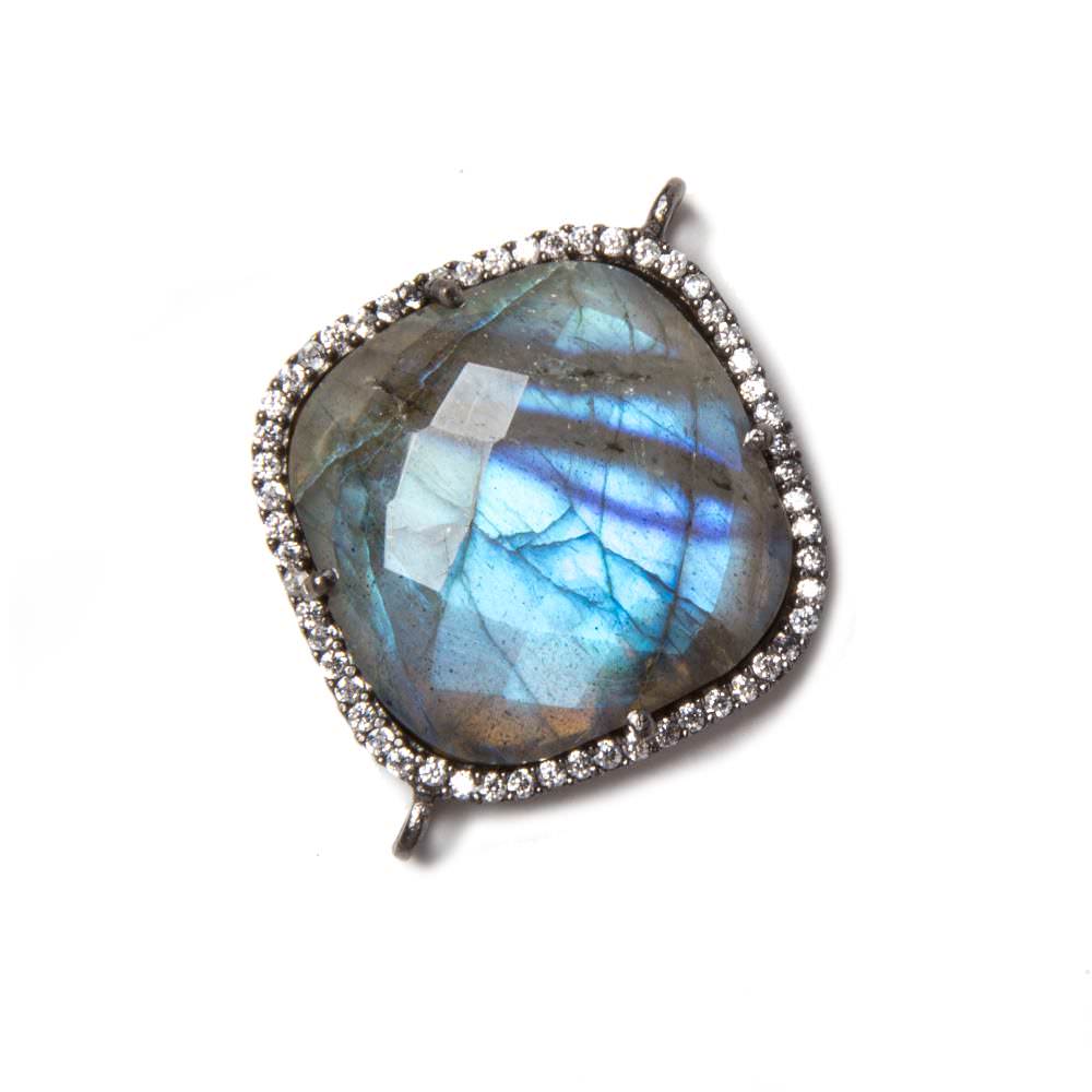 20.5mm Black Gold Bezeled White CZ & Labradorite Pillow Connector 1 pc (ONLINE ORDER ONLY)
