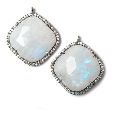 20.5mm Black Gold Bezeled White CZ & Rainbow Moonstone Pillow Pendant 1 pc (ONLINE ORDER ONLY)