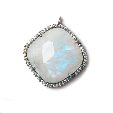 20.5mm Black Gold Bezeled White CZ & Rainbow Moonstone Pillow Pendant 1 pc (ONLINE ORDER ONLY)