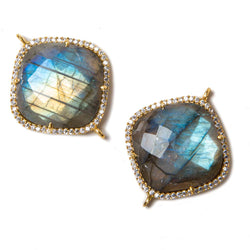 20.5mm Vermeil Labradorite CZ Bezel Pillow Connector 1 pc (ONLINE ORDER ONLY)