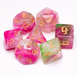 Superbloom 7-Dice Dnd Dice Pink | Green w/Gold Numbers Set (Online Only)