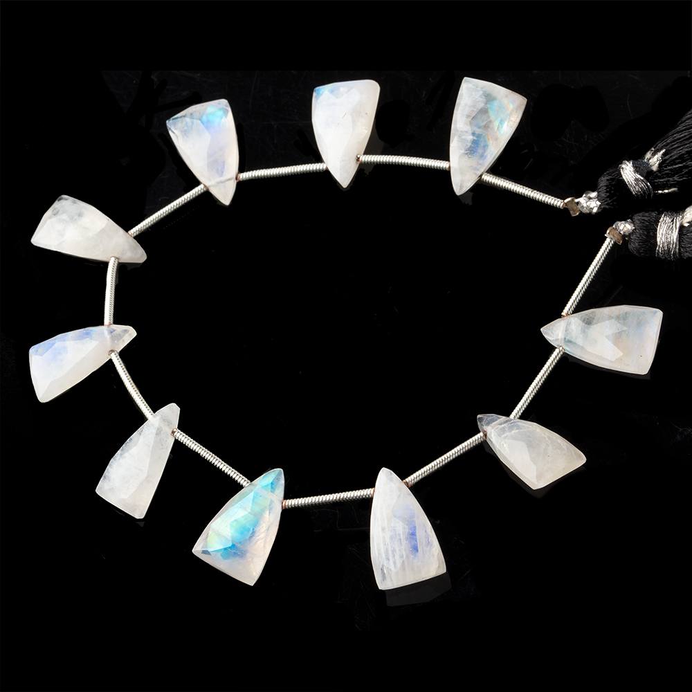 14.5x9mm Rainbow Moonstone faceted triangle points 6 inch 10 beads A (ONLINE ORDER ONLY)