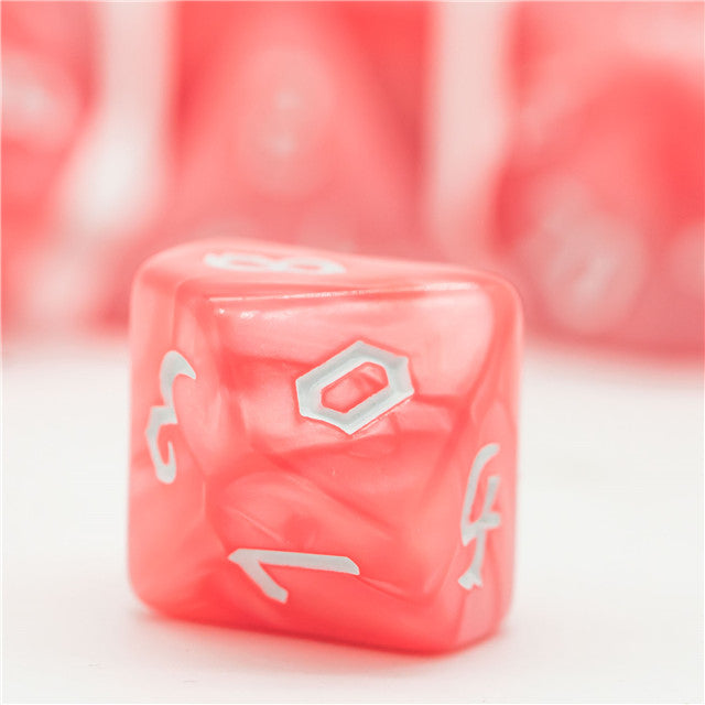 Red Macaron 7-Dice Blend Set w/White Numbers (Online Only)