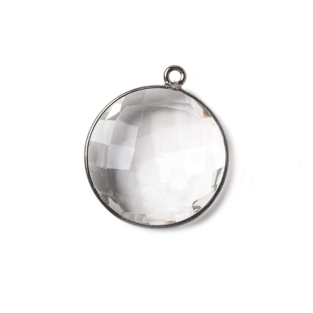 20mm Oxidized Silver Bezel Crystal Quartz faceted coin Focal Pendant 1 piece (ONLINE ORDER ONLY)