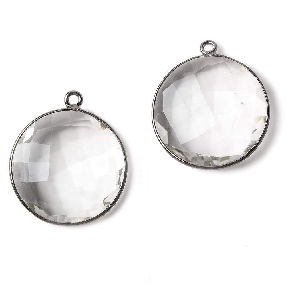 20mm Oxidized Silver Bezel Crystal Quartz faceted coin Focal Pendant 1 piece (ONLINE ORDER ONLY)