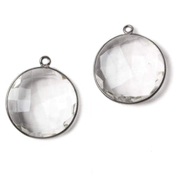20mm Oxidized Silver Bezel Crystal Quartz faceted coin Focal Pendant 1 piece (ONLINE ORDER ONLY)
