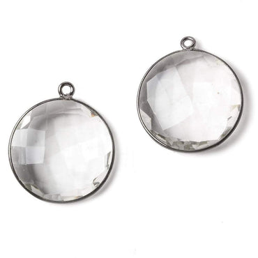 20mm Oxidized Silver Bezel Crystal Quartz faceted coin Focal Pendant 1 piece (ONLINE ORDER ONLY)
