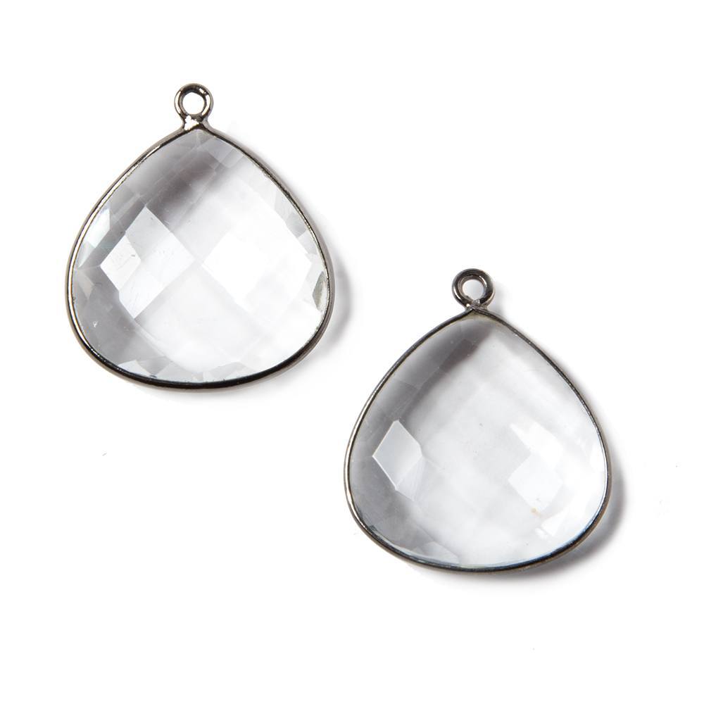 20mm Oxidized Silver Bezeled Crystal Quartz faceted heart Pendant 1 piece (ONLINE ORDER ONLY)